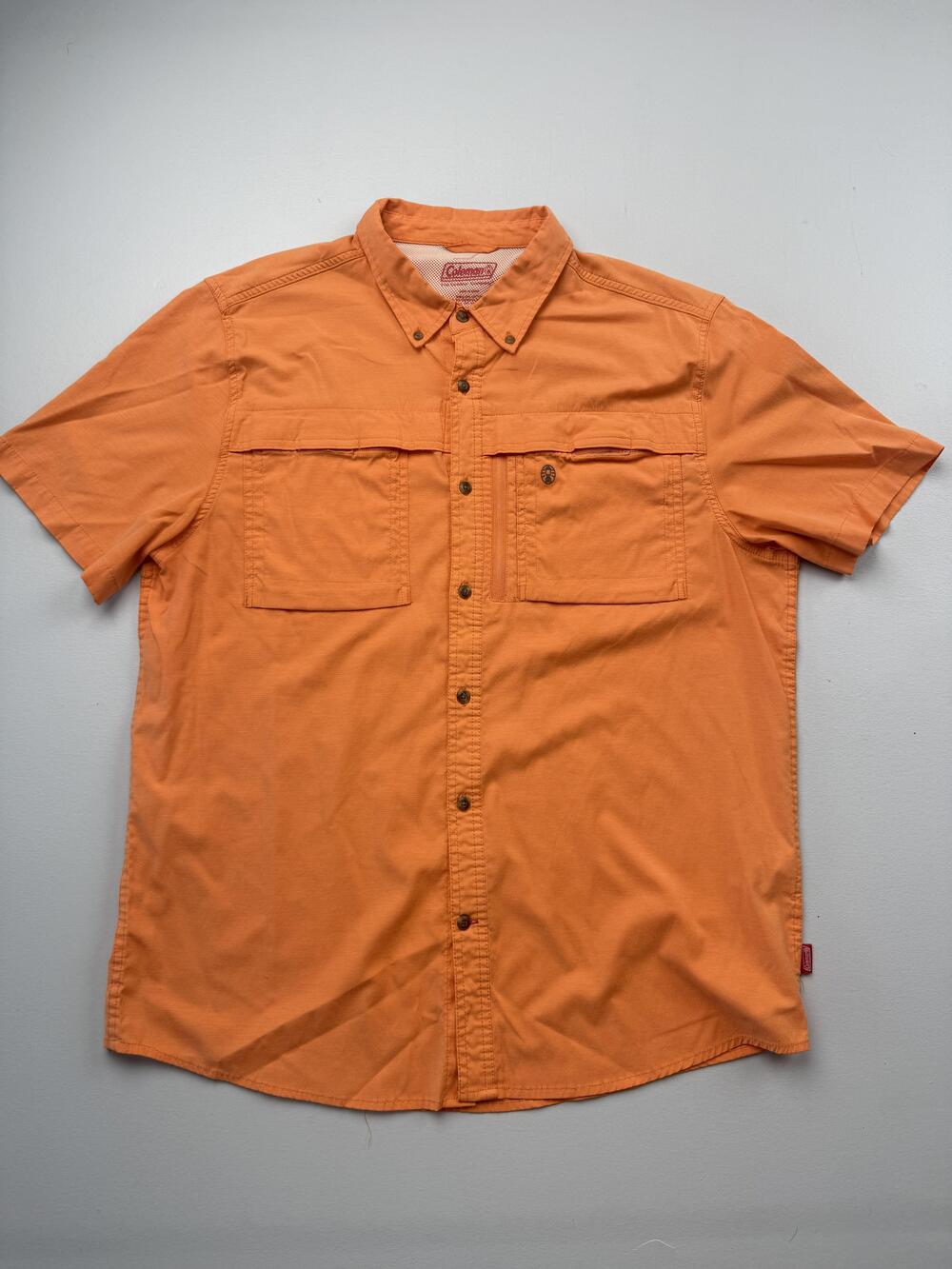 Coleman Shirt Mens XL Orange Short Sleeve Button Up Outdoor Casual Camping